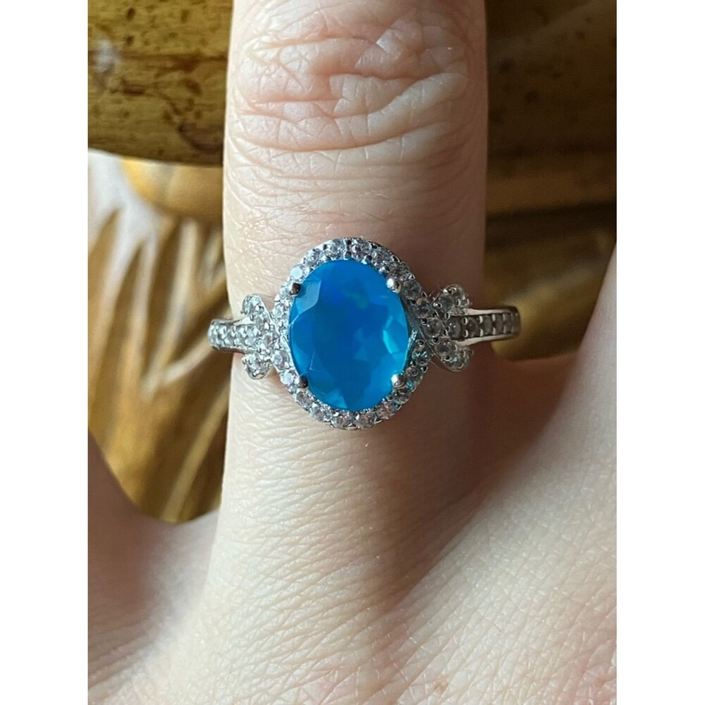 Blue Ethiopian Opal Sterling Silver Ring Size 6.75